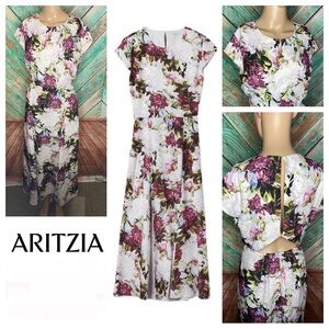 Aritzia Babaton Purple & White Floral Open Back Hamptons Midi Dress